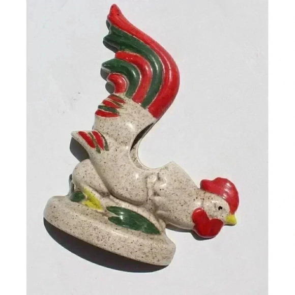Vtg MCM California Art Pottery Fighting Rooster Figurine Wall Pocket Vase - Picture 3 of 3